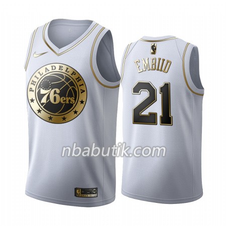 NBA Mænd Trøje Philadelphia 76ers Joel Embiid 21 Nike 2019-20 Hvid Golden Edition Swingman